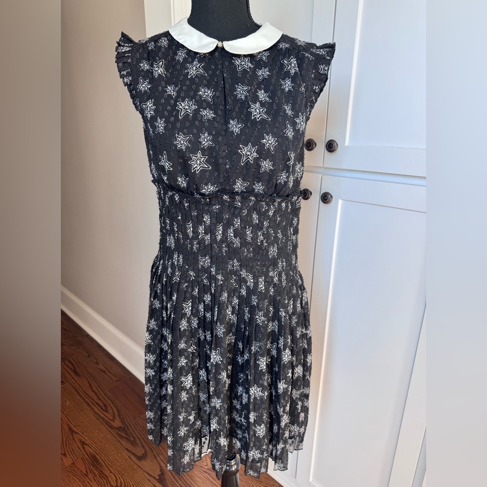 Black and White Fit and Flare Midi Dress with Peter Pan Collar